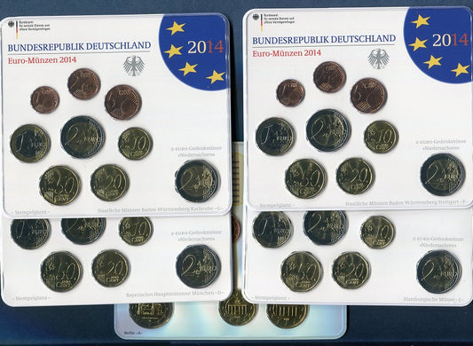 Alemania - Federal - 2014 - Monedas Euros en cartera oficial - FDC / MS - Juego 5 Carteras 2014 (45 monedas)