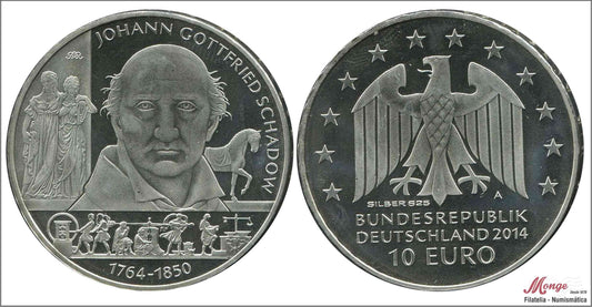 Alemania - Federal - 2014 - Monedas euros en plata - Nº KM00329A - PROOF - 10 € Año 2014 Letra A / Johann Gotteried Schadow - 16