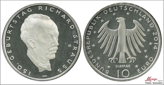 Alemania - Federal - 2014 - Monedas euros en plata - Nº KM00330A - PROOF - 10 € año 2014 letra D / Richard Strause - 16 gr.