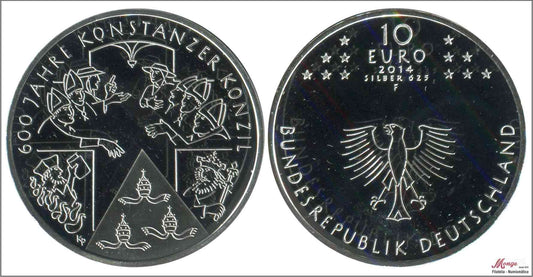 Alemania - Federal - 2014 - Monedas euros en plata - Nº KM00331A - S/C / UNC - 10 € año 2014 letra F / Konstanzen Konzil - 16 gr