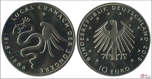 Alemania - Federal - 2015 - Monedas Euros circulación - S/C / UNC - 10 € Año 2015 Letra G / Lucas Cranach El joven