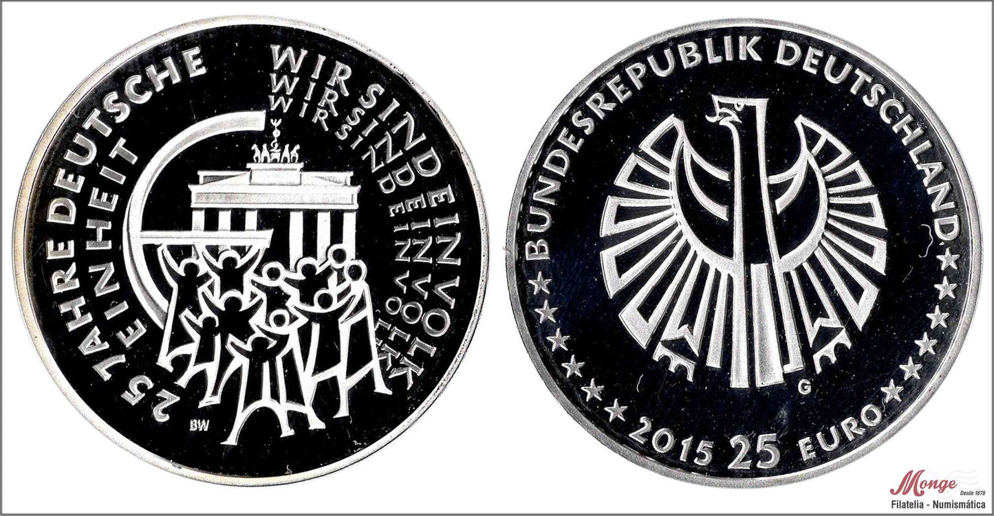 Alemania - Federal - 2015 - Monedas euros en plata - PROOF - 25 € Año 2015 Letra G / 25 aniv. Reunificacion