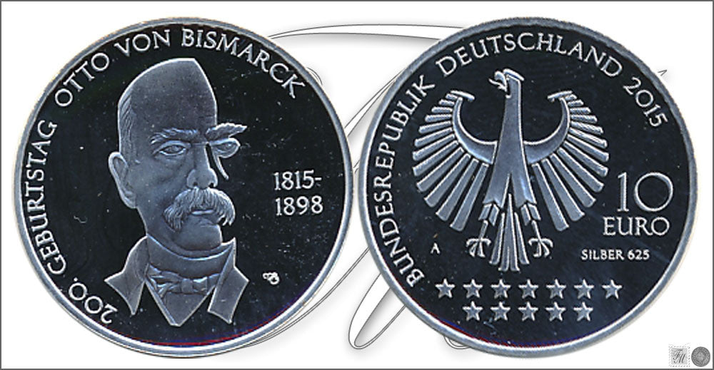 Alemania - Federal - 2015 - Monedas euros en plata - S/C / UNC - 10 € Año 2015 Letra A / A Otto von Bismarck