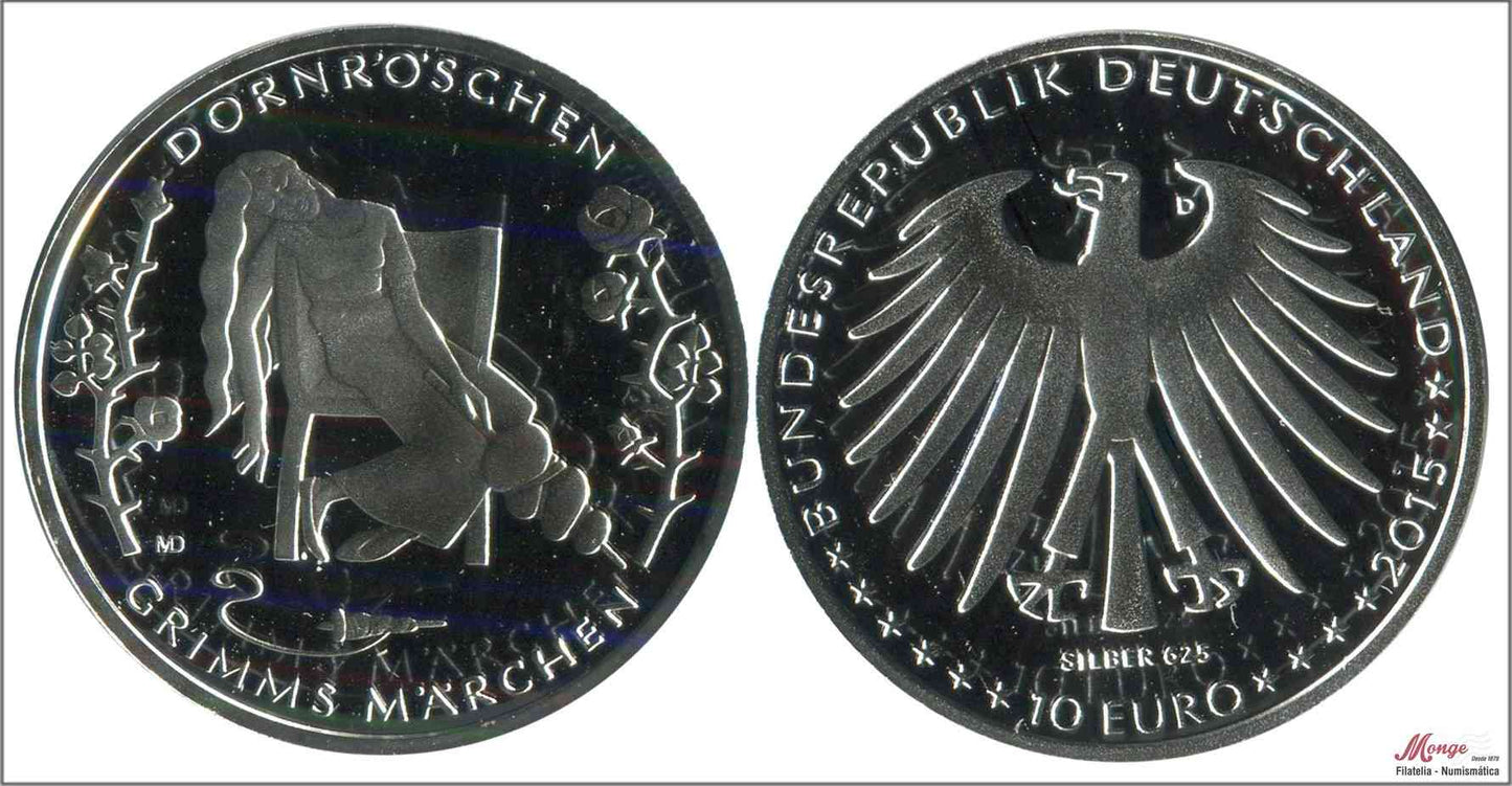 Alemania - Federal - 2015 - Monedas euros en plata - S/C / UNC - 10 € año 2015 letra D / Bella Durmiente