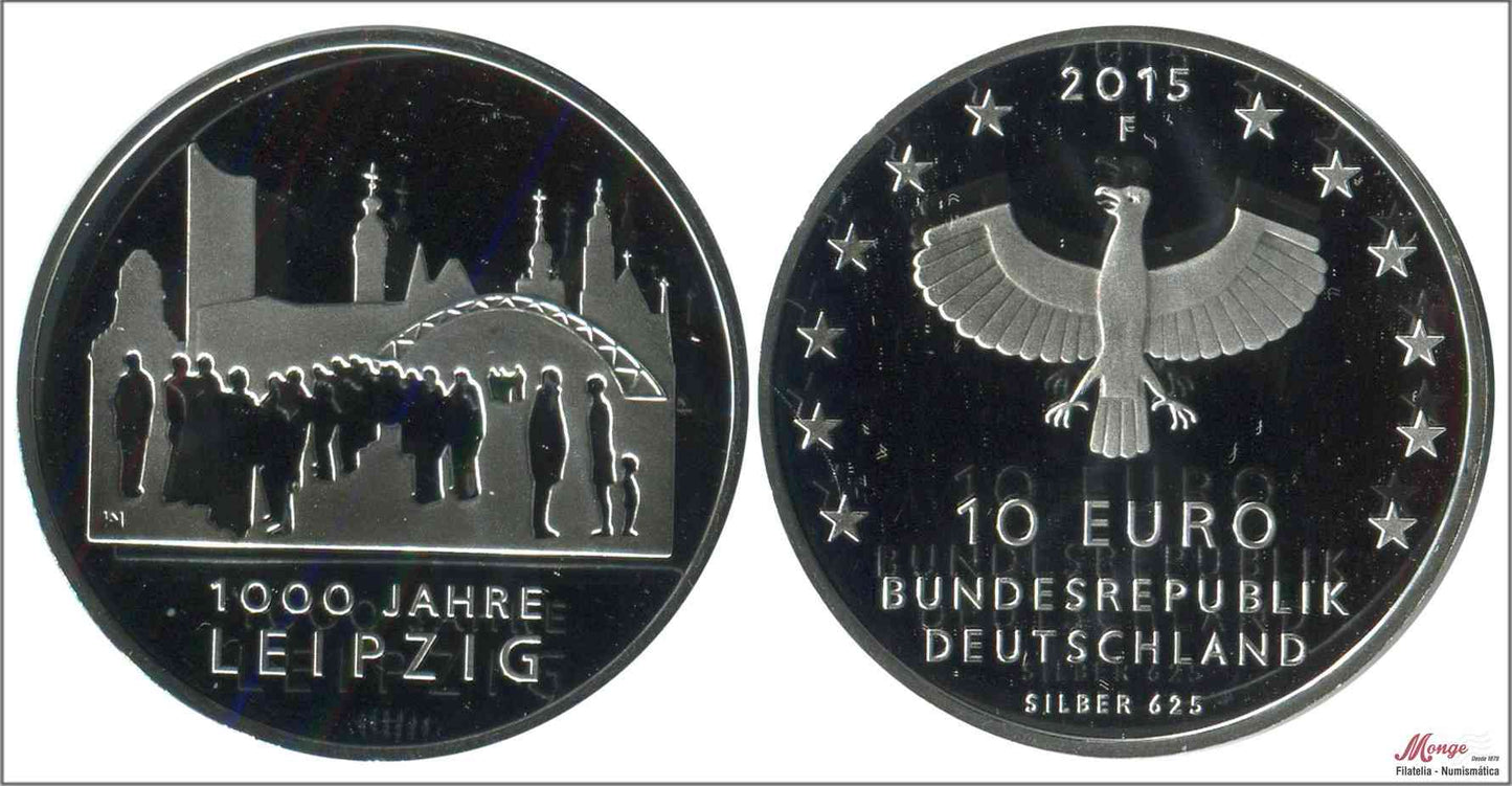 Alemania - Federal - 2015 - Monedas euros en plata - S/C / UNC - 10 € año 2015 letra F / 1000 Años Leipzig