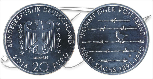 Alemania - Federal - 2016 - Monedas euros en plata - S/C / UNC - 20 € año 2016 letra F / Nelly Sachs