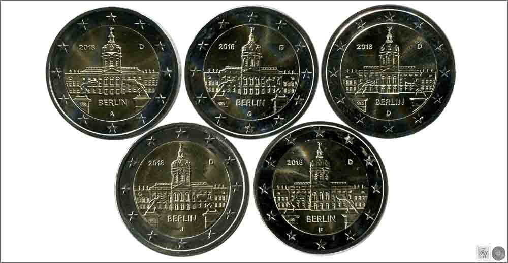 Alemania - Federal - 2018 - Monedas Euros circulación - S/C / UNC - 2 € Año 2018 / Palacio de Charlottenburg (5cecas/5monedas)