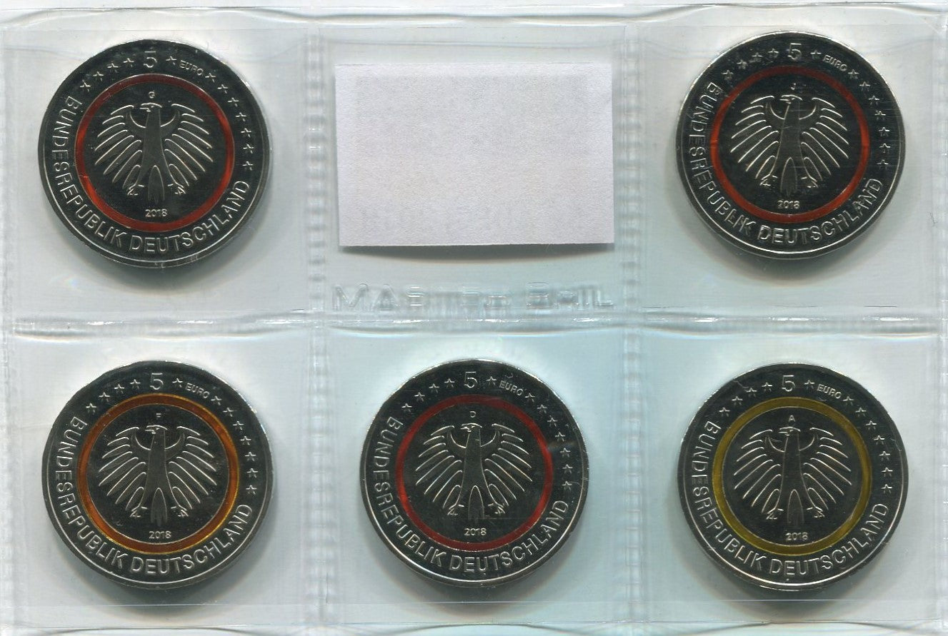 Alemania - Federal - 2018 - Monedas Euros circulación - S/C / UNC - 5 € Año 2018 / Juego 5 Letras / Zona Subtropical