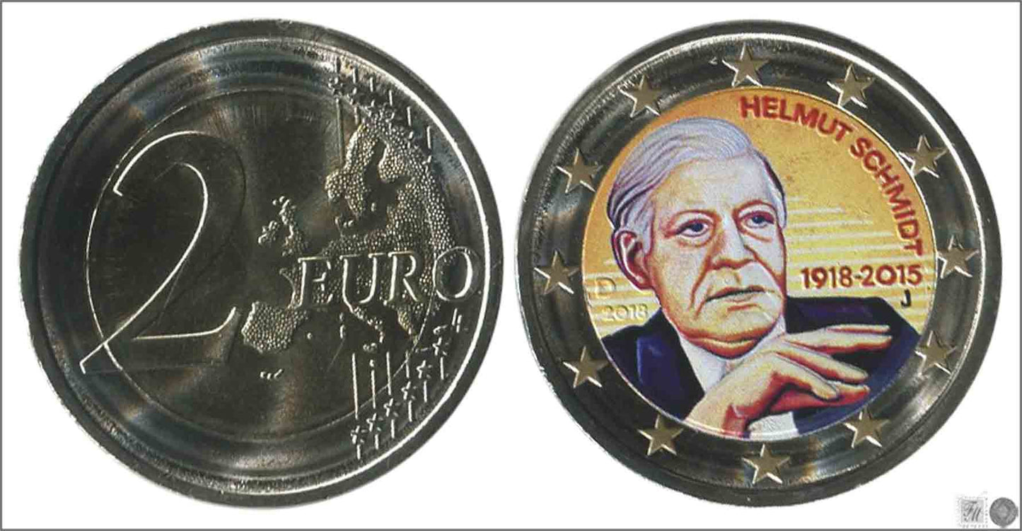 Alemania - Federal - 2018 - Monedas Euros Color - S/C / UNC - 2 € Año 2018 / Centenario del Nacimiento de Helmut Schmidt / 1 mon