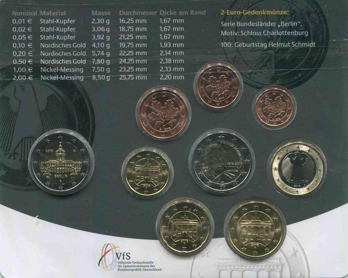 Alemania - Federal - 2018 - Monedas Euros en cartera oficial - FDC / MS - Cartera 2018 (9 monedas)