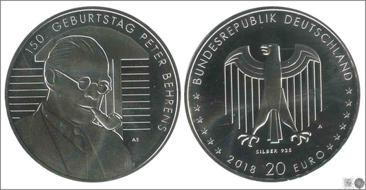 Alemania - Federal - 2018 - Monedas euros en plata - S/C / UNC - 20 € Año 2018 Letra A / Peter Behrens