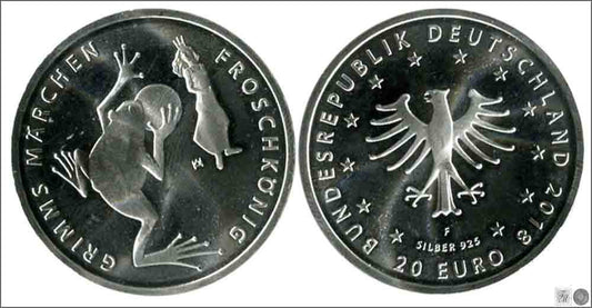 Alemania - Federal - 2018 - Monedas euros en plata - S/C / UNC - 20 € Año 2018 Letra F / Hermanos Grimm - Principe Rana