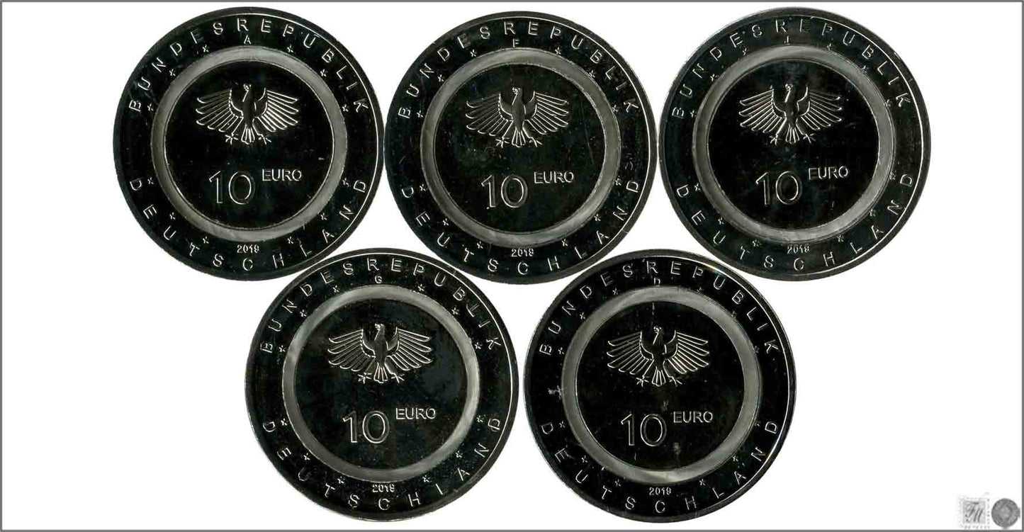 Alemania - Federal - 2019 - Monedas Euros circulación - S/C / UNC - 10 € Año 2019 / 5 Letras / Serie completa (5 monedas) / En e