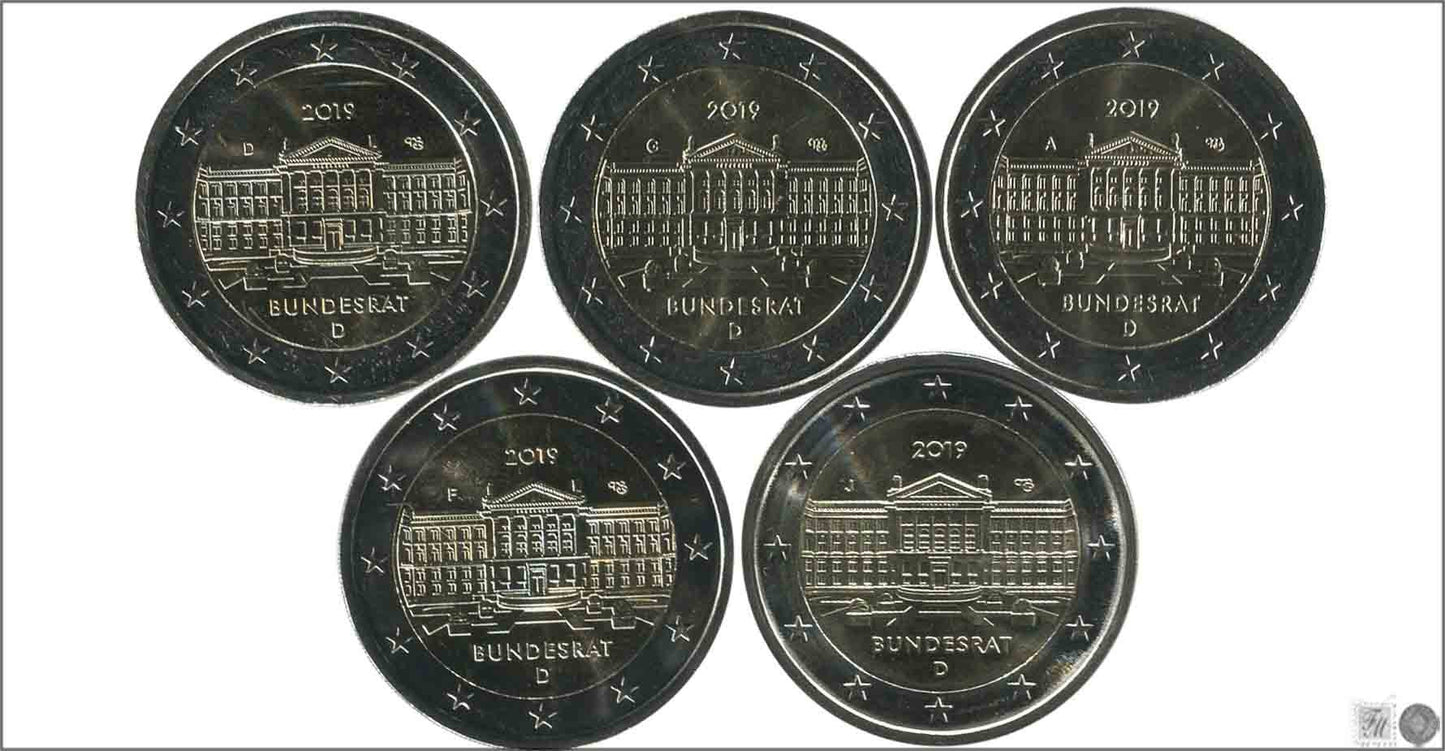 Alemania - Federal - 2019 - Monedas Euros circulación - S/C / UNC - 2 € Año 2019 / Bundesrat (5 cecas/5 monedas)