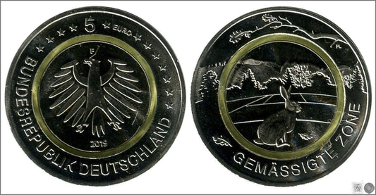 Alemania - Federal - 2019 - Monedas Euros circulación - S/C / UNC - 5 € Año 2019 / Zona Templada