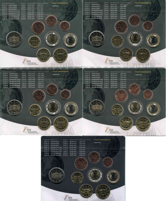 Alemania - Federal - 2019 - Monedas Euros en cartera oficial - FDC / MS - Juego 5 Carteras 2019 (45 monedas)