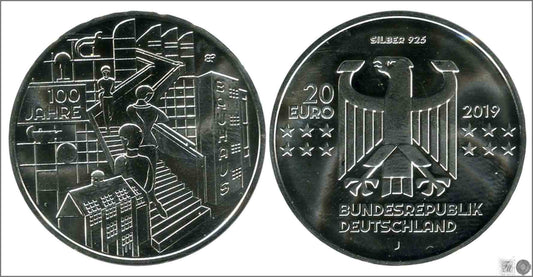 Alemania - Federal - 2019 - Monedas euros en plata - S/C / UNC - 20 € Año 2019 Letra J / 100 Años Bauhaus