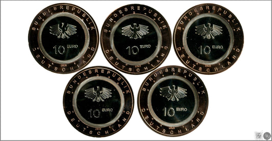 Alemania - Federal - 2020 - Monedas Euros circulación - S/C / UNC - 10 € Año 2020 / 5 Letras / Serie completa (5 monedas) / En t