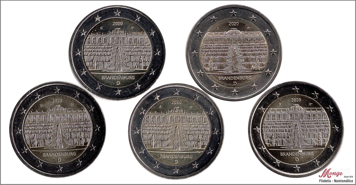 Alemania - Federal - 2020 - Monedas Euros circulación - S/C / UNC - 2 € Año 2020 / Brandenburg (5 cecas/5 monedas)