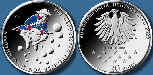 Alemania - Federal - 2020 - Monedas euros en plata - S/C / UNC - 20 € Año 2020 Letra A / 300 cumpleaños Baron von Munchhausen /