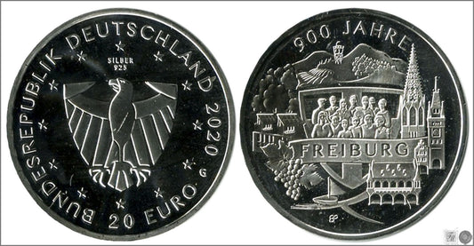 Alemania - Federal - 2020 - Monedas euros en plata - S/C / UNC - 20 € año 2020 letra G / Freiburg