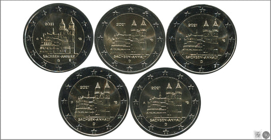 Alemania - Federal - 2021 - Monedas Euros circulación - S/C / UNC - 2 € Año 2021 / Catedral de Magdeburgo (5 cecas/5 monedas)