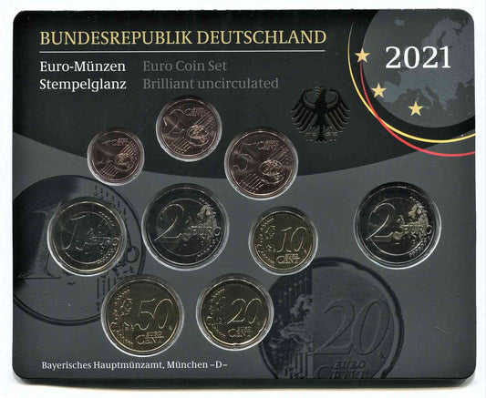 Alemania - Federal - 2021 - Monedas Euros en cartera oficial - FDC / MS - Cartera 2021 (9 monedas)