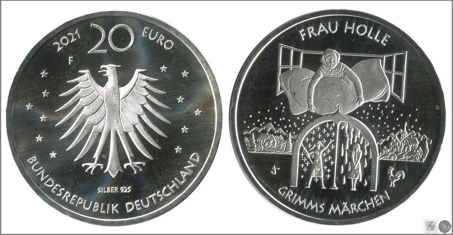 Alemania - Federal - 2021 - Monedas euros en plata - S/C / UNC - 20 € año 2021/ Madre Hulda / Letra F