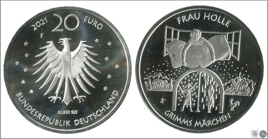 Alemania - Federal - 2021 - Monedas euros en plata - S/C / UNC - 20 € año 2021/ Madre Hulda / Letra F