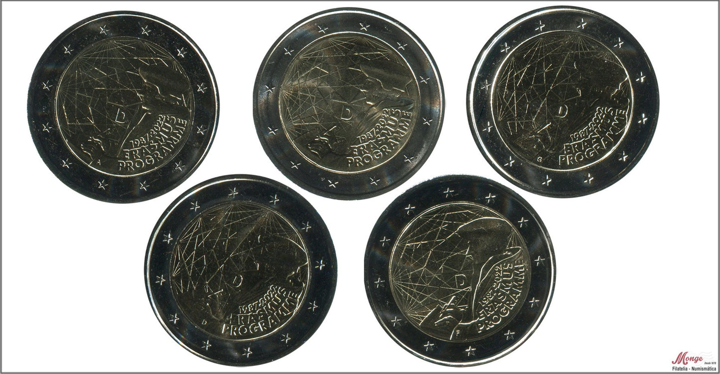 Alemania - Federal - 2022 - Monedas Euros circulación - S/C / UNC - 2 € Año 2022 / Erasmus (5 cecas/5 monedas)