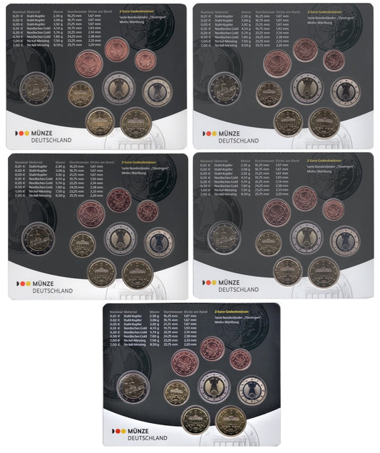 Alemania - Federal - 2022 - Monedas Euros en cartera oficial - FDC / MS - Juego 5 Carteras 2022 (45 monedas)