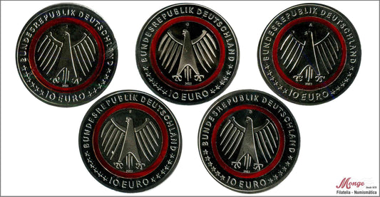 Alemania - Federal - 2023 - Monedas Euros circulación - S/C / UNC - 10 € Año 2023 / 5 Letras / Serie completa (5 monedas) / Bomb