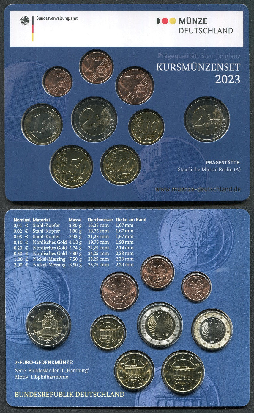 Alemania - Federal - 2023 - Monedas Euros en cartera oficial - FDC / MS - Cartera 2023 (9 monedas)