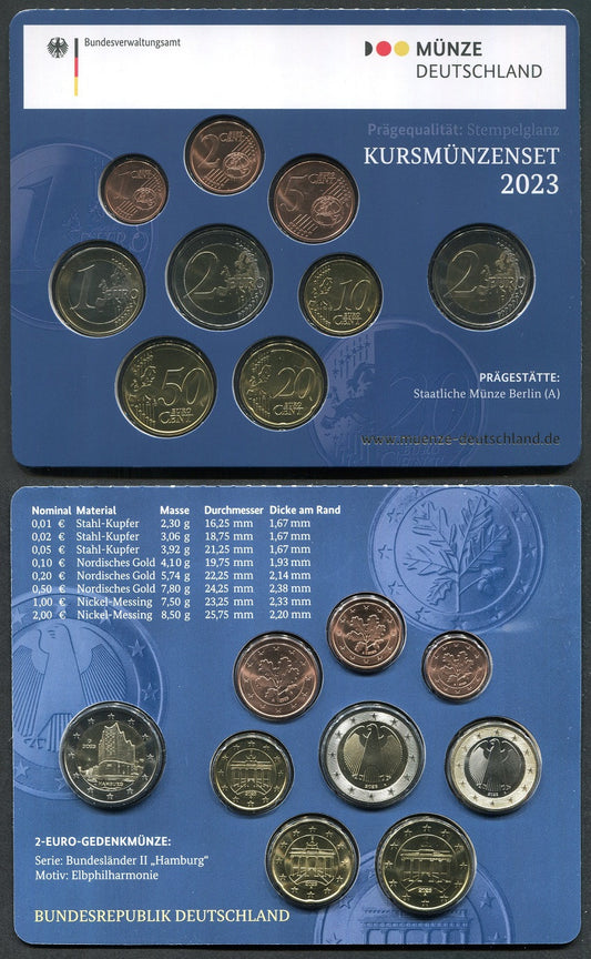 Alemania - Federal - 2023 - Monedas Euros en cartera oficial - FDC / MS - Cartera 2023 (9 monedas)