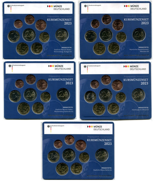 Alemania - Federal - 2023 - Monedas Euros en cartera oficial - FDC / MS - Juego 5 Carteras 2023 (45 monedas)