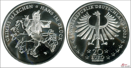 Alemania - Federal - 2023 - Monedas euros en plata - S/C / UNC - 20 € año 2023 / Hans en la felicidad / Letra F