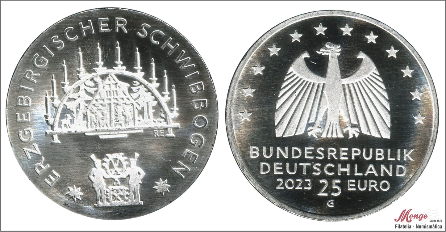 Alemania - Federal - 2023 - Monedas euros en plata - S/C / UNC - 25 € año 2023 / Arco de Velas Navideñas / Letra G