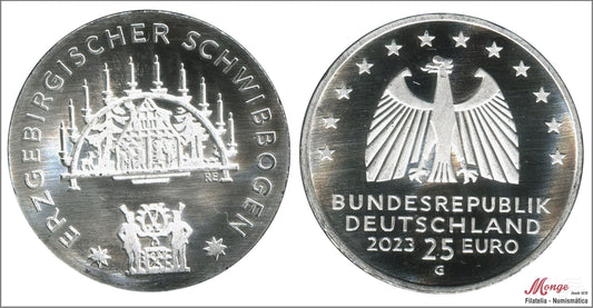 Alemania - Federal - 2023 - Monedas euros en plata - S/C / UNC - 25 € año 2023 / Arco de Velas Navideñas / Letra G