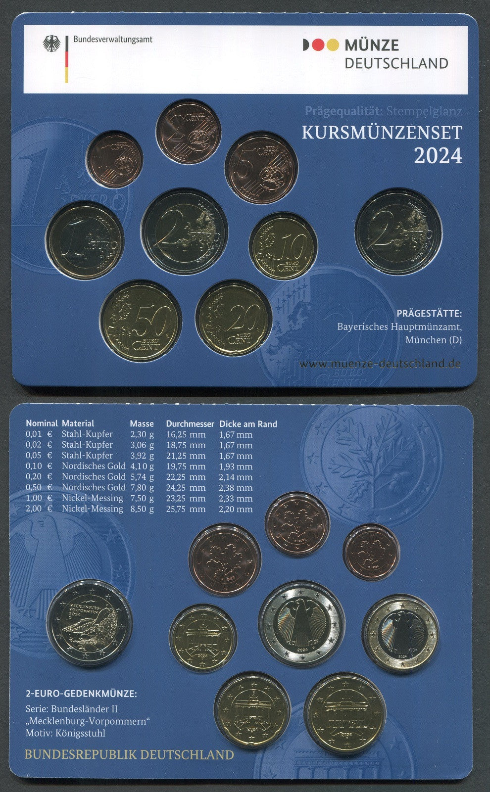 Alemania - Federal - 2024 - Monedas Euros en cartera oficial - FDC / MS - Cartera 2024 (9 monedas)