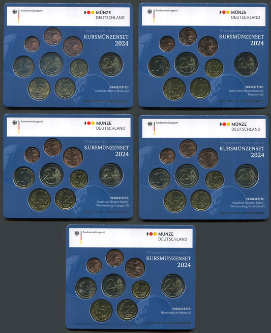 Alemania - Federal - 2024 - Monedas Euros en cartera oficial - FDC / MS - Juego 5 Carteras 2024 (45 monedas)