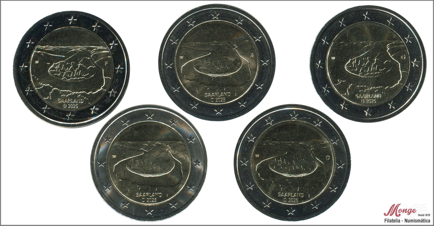 Alemania - Federal - 2025 - Monedas Euros circulación - S/C / UNC - 2 € Año 2025 / Sarre - Bucle del Sarre (5 cecas/5 monedas)