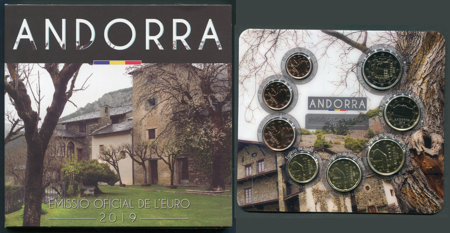 Andorra - 2019 - Monedas Euros en cartera oficial - FDC / MS - Año 2019 (8 monedas)