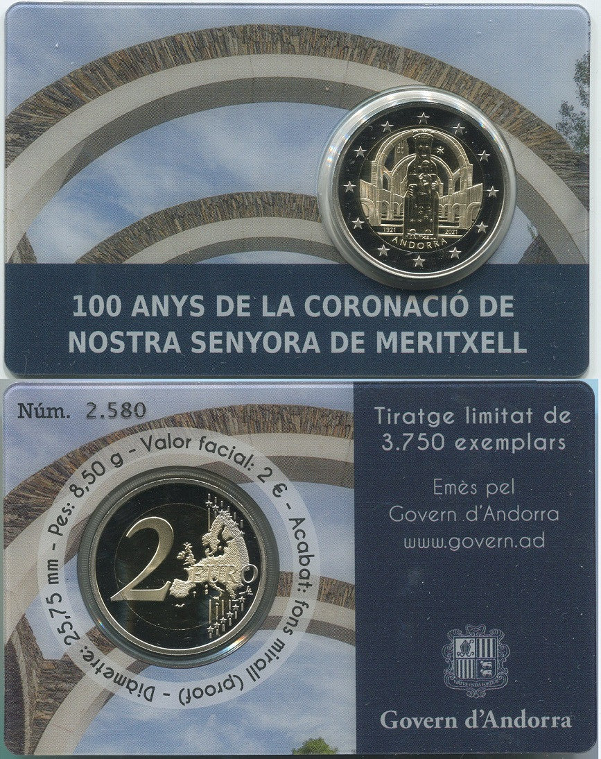 Andorra - 2021 - Monedas Euros circulación - PROOF - 2 € Año 2021 / 100 Años coronación Meritxell