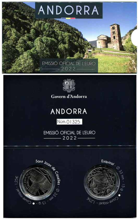 Andorra - 2022 - Monedas Euros circulación - PROOF - 1,25 € Año 2022 (2 monedas) / Sant Joan de Caselles - Esquirol