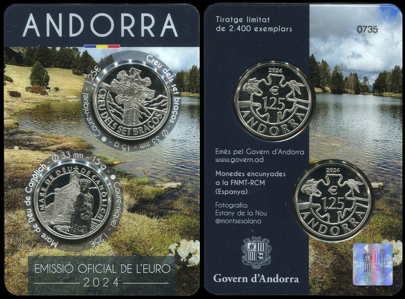 Andorra - 2024 - Monedas Euros circulación - PROOF - 1,25 € Año 2024 (2 monedas) / Mare de Deu de Canolich y Creu dels set braço