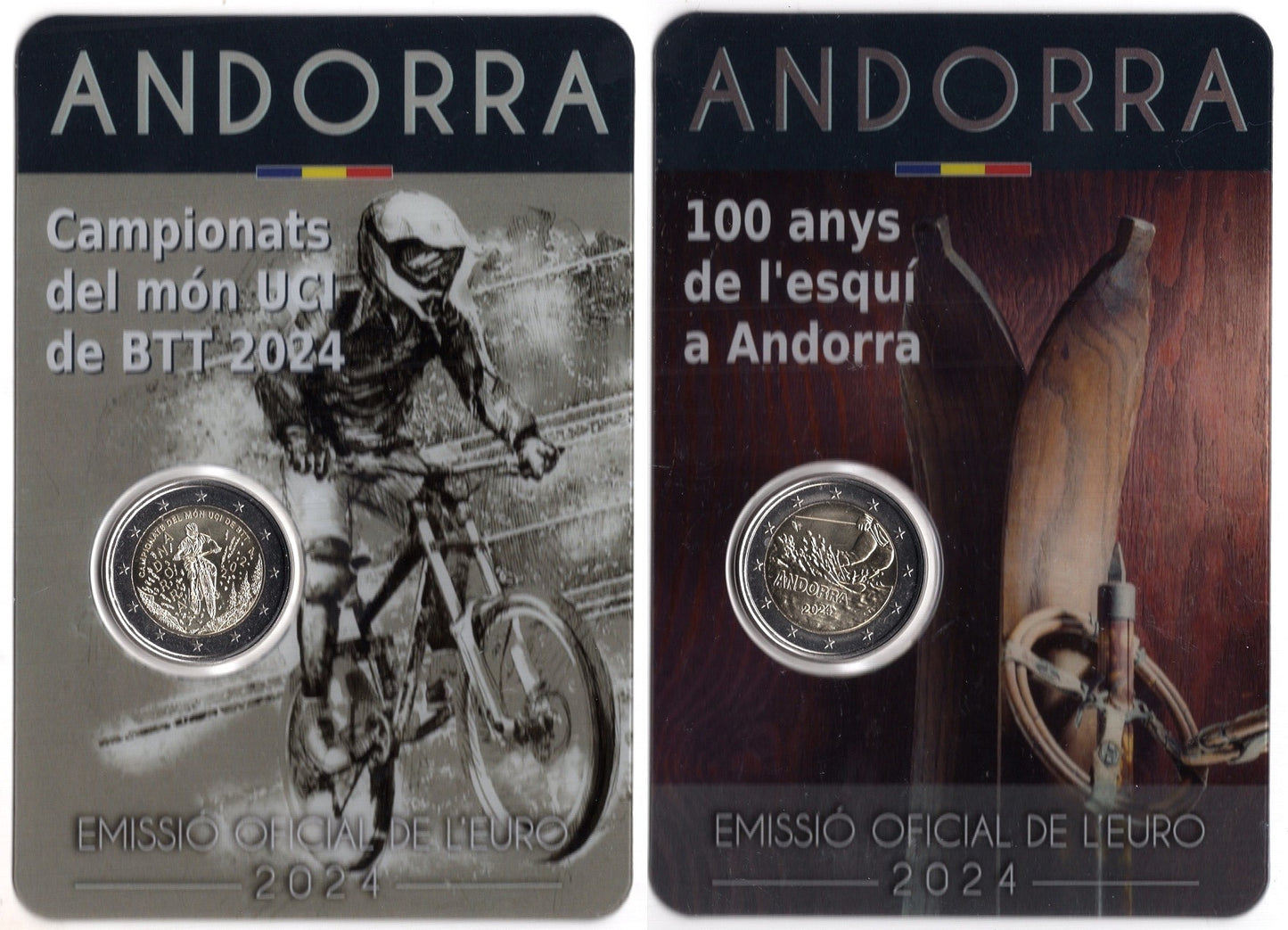 Andorra - 2024 - Monedas Euros circulación - S/C / UNC - 2 € Año 2024 / 100 Anys de l´esqui i Campionats de BTT 2024 / En blist