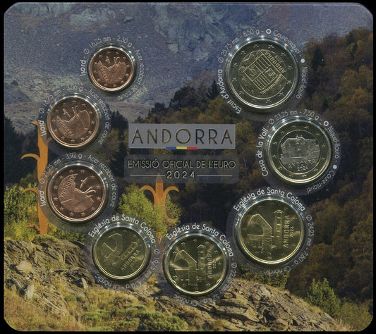 Andorra - 2024 - Monedas Euros en cartera oficial - FDC / MS - Año 2024 (8 monedas)