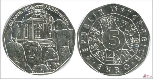 Austria - 2002 - Monedas euros en plata - Nº KM03091 - S/C / UNC - 5 € año 2002 / Zoo / 8 gr. plata