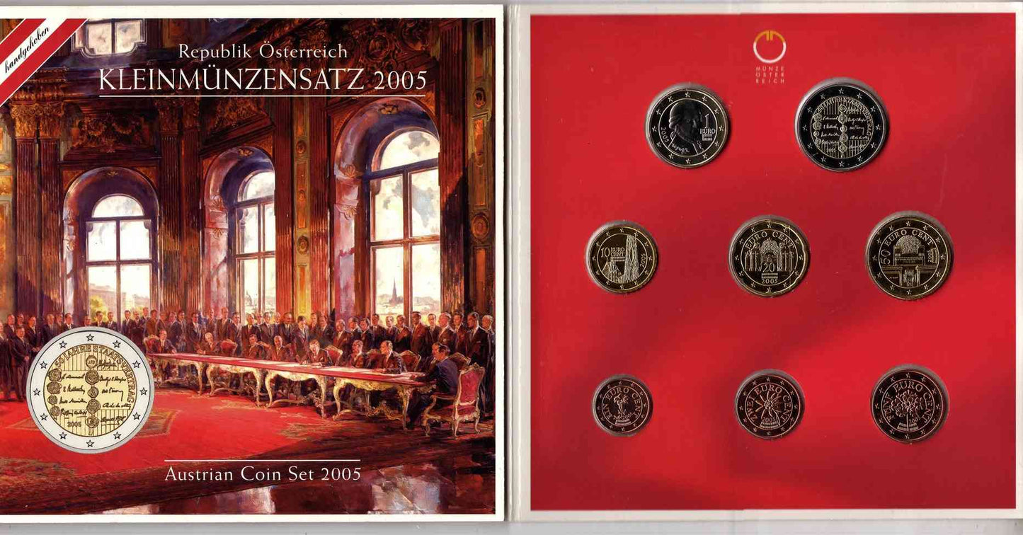 Austria - 2005 - Monedas Euros en cartera oficial - FDC / MS - Cartera 2005 (8m)