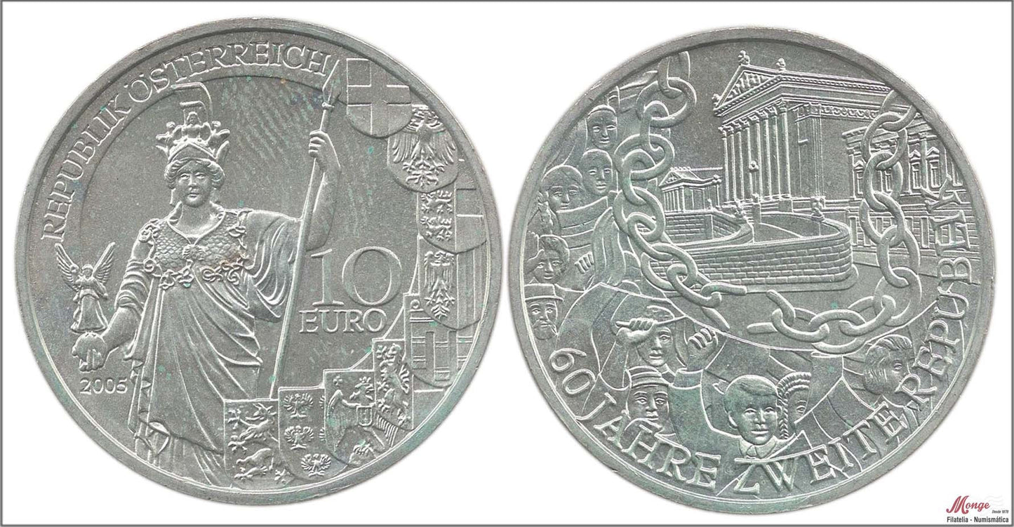 Austria - 2005 - Monedas euros en plata - Nº KM03221 - S/C / UNC - 10 € Año 2005 60 Aniv. IIª República